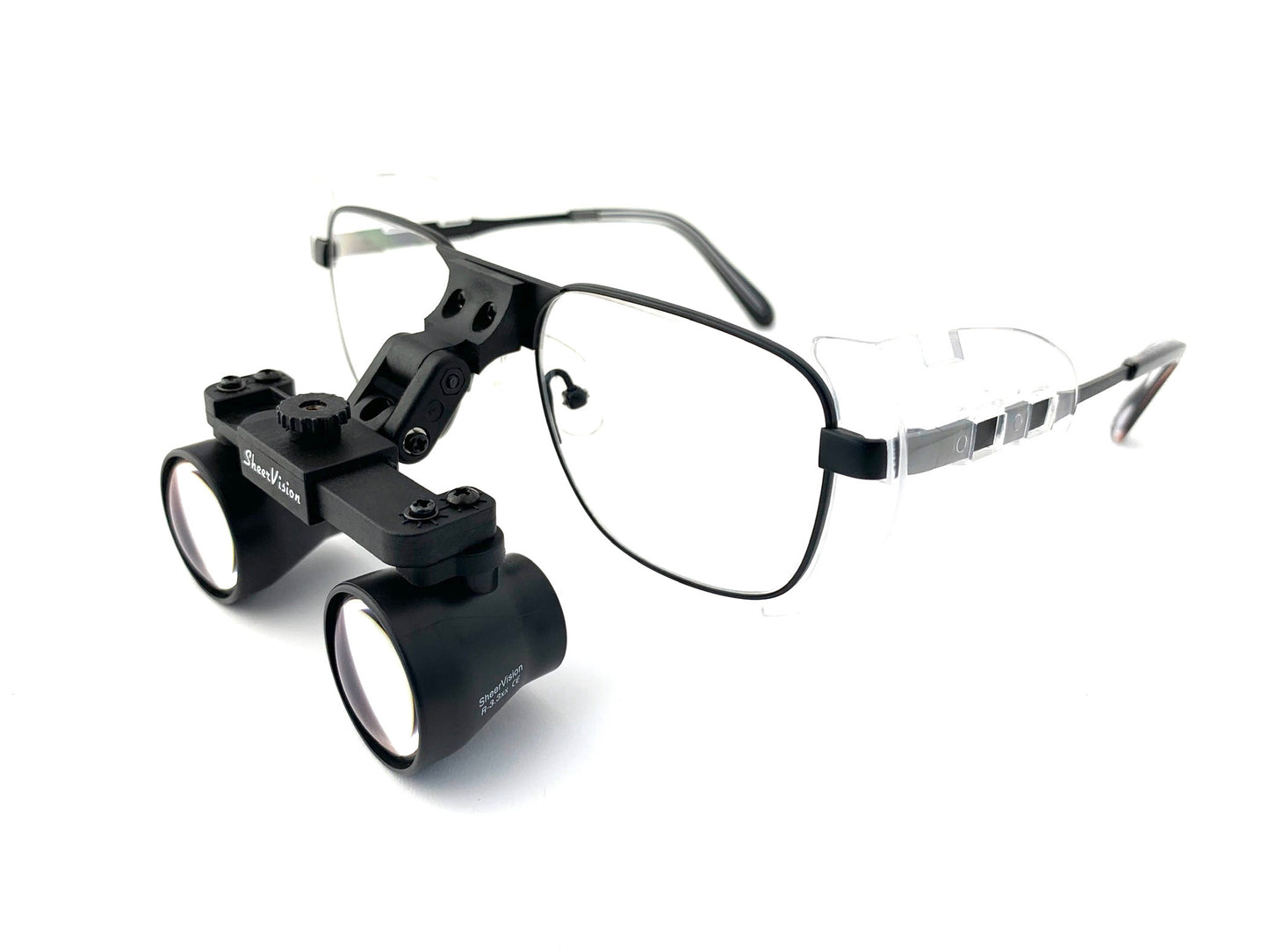 LAST 3 UNITS w/CASE - R 3.3x Expanded Field Flip-Up Loupes on Silver Oval Titanium Frame- LA Lens by SheerVision